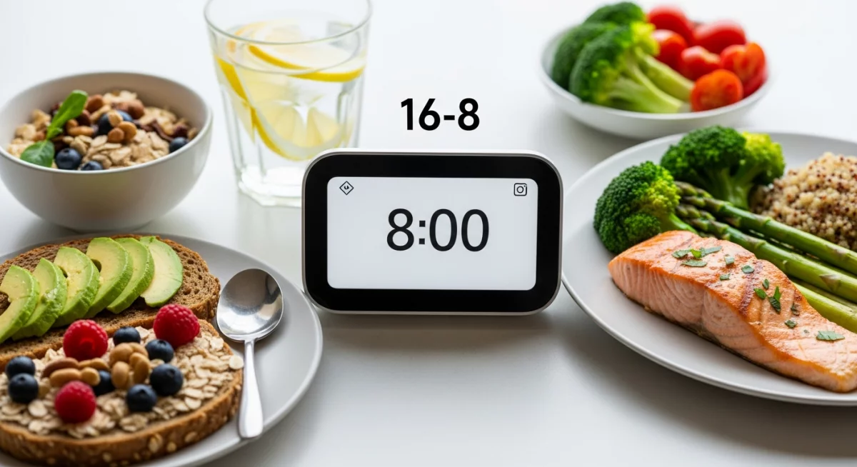 Horloge illustrant le concept de fenêtre alimentaire du jeûne 16-8