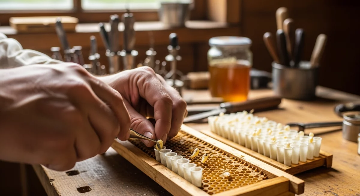 Abeilles nourrices produisant de la gelée royale dans une ruche